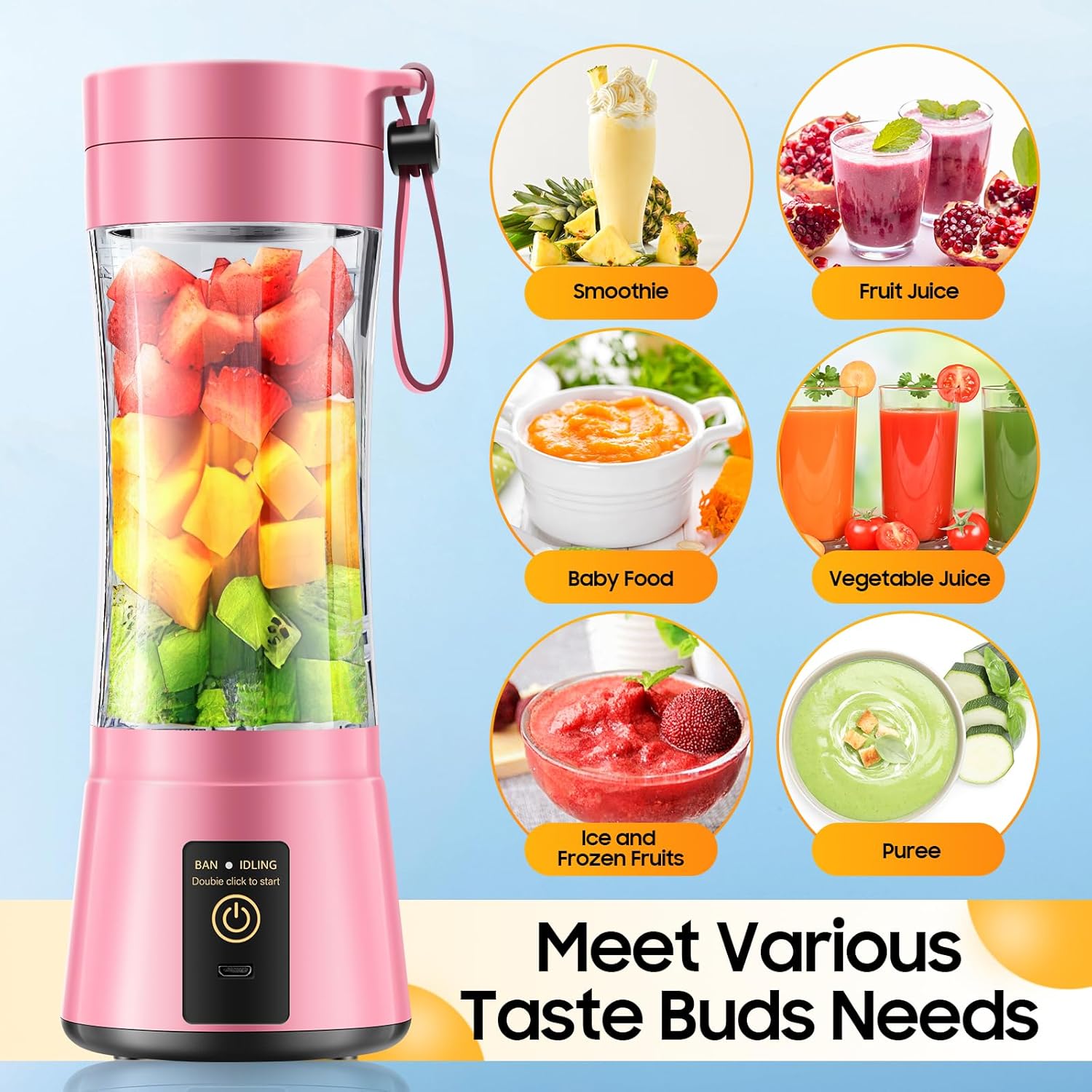 Mini Liquidificador de Frutas 380ml Portátil e Prático