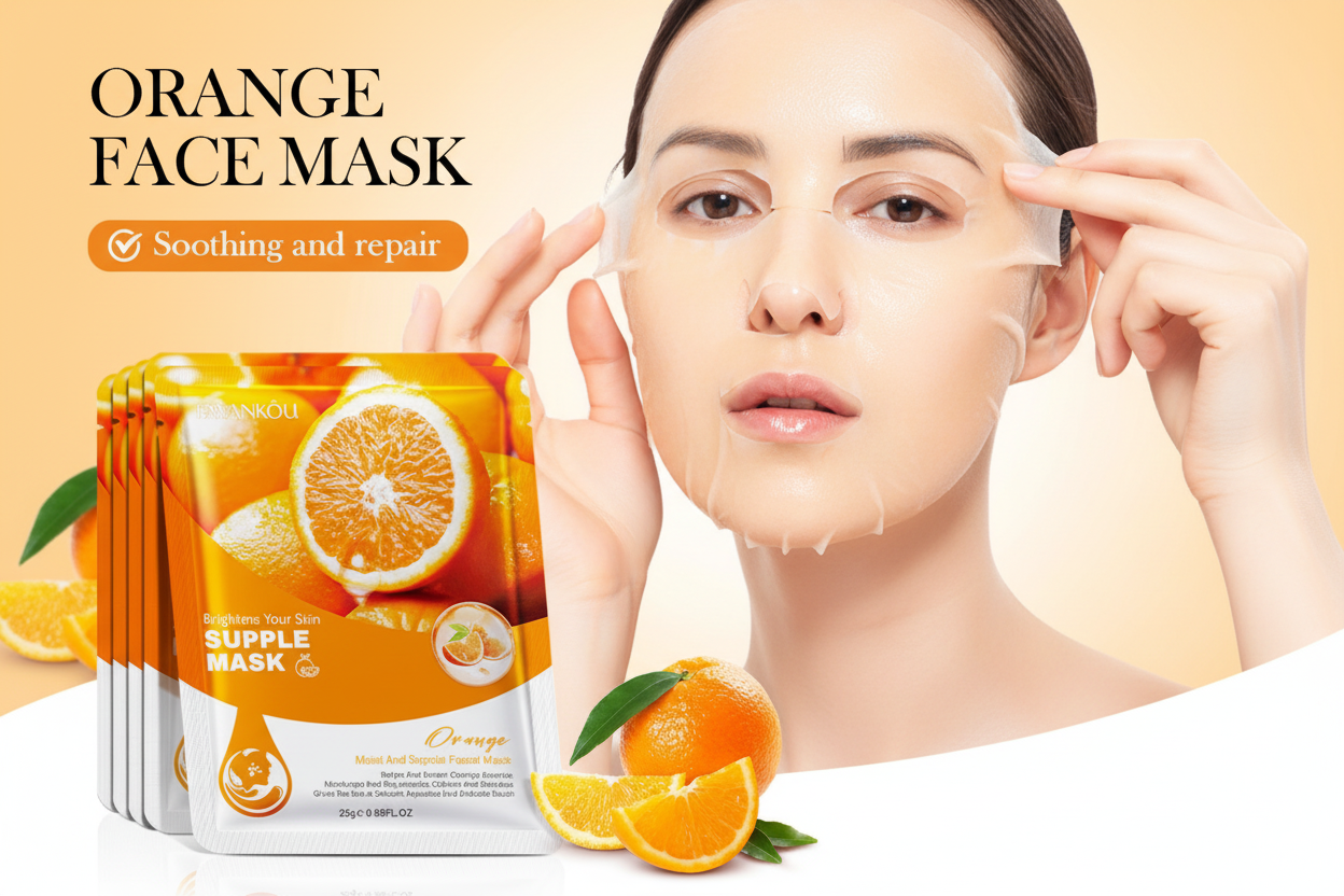 Aplicando a máscara facial de laranja