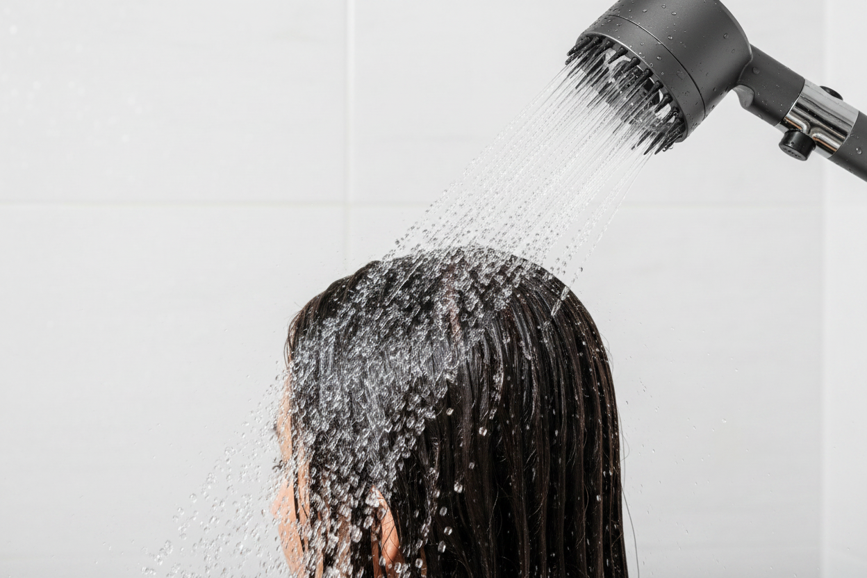 Cabelo sendo lavado