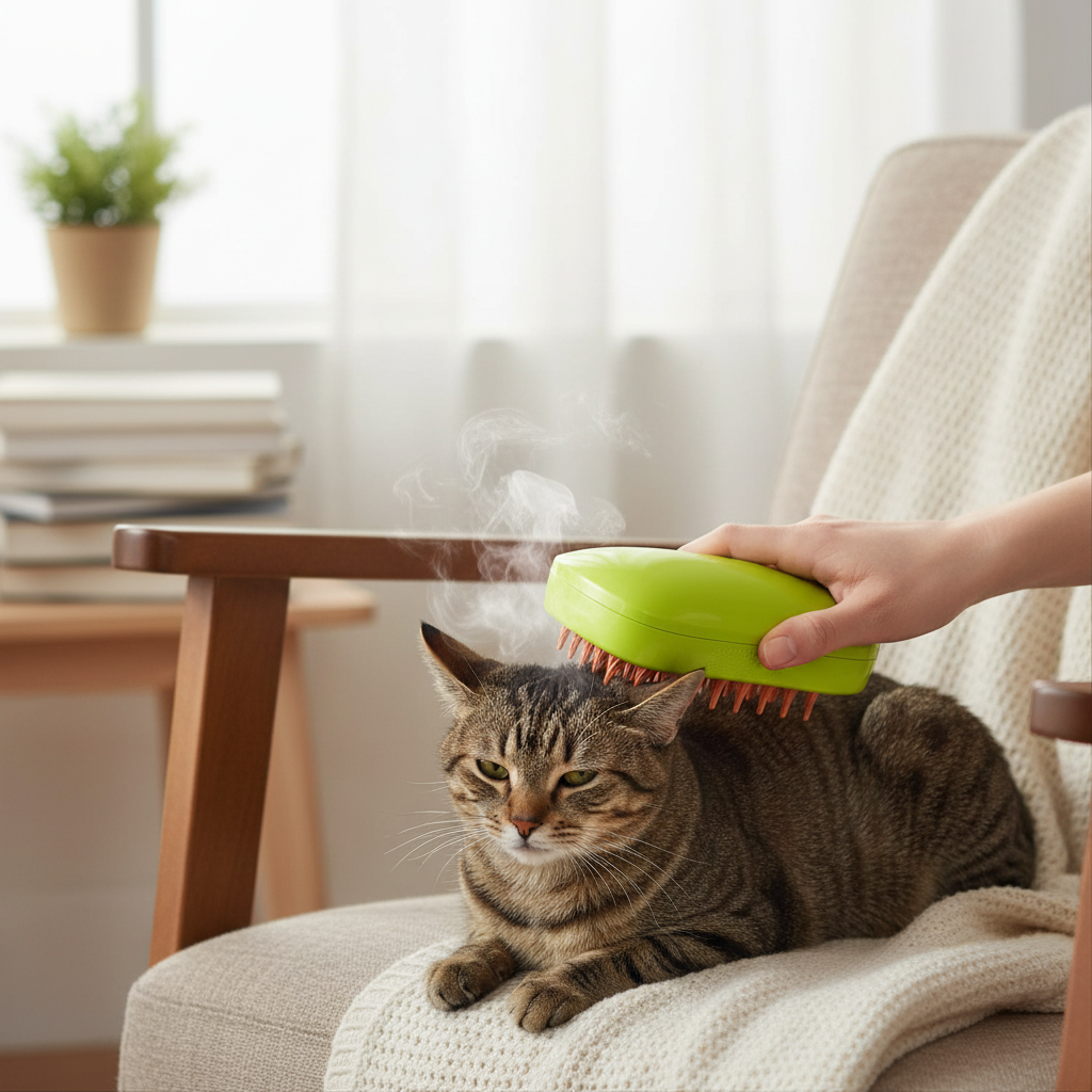 Escova a vapor usada em gato
