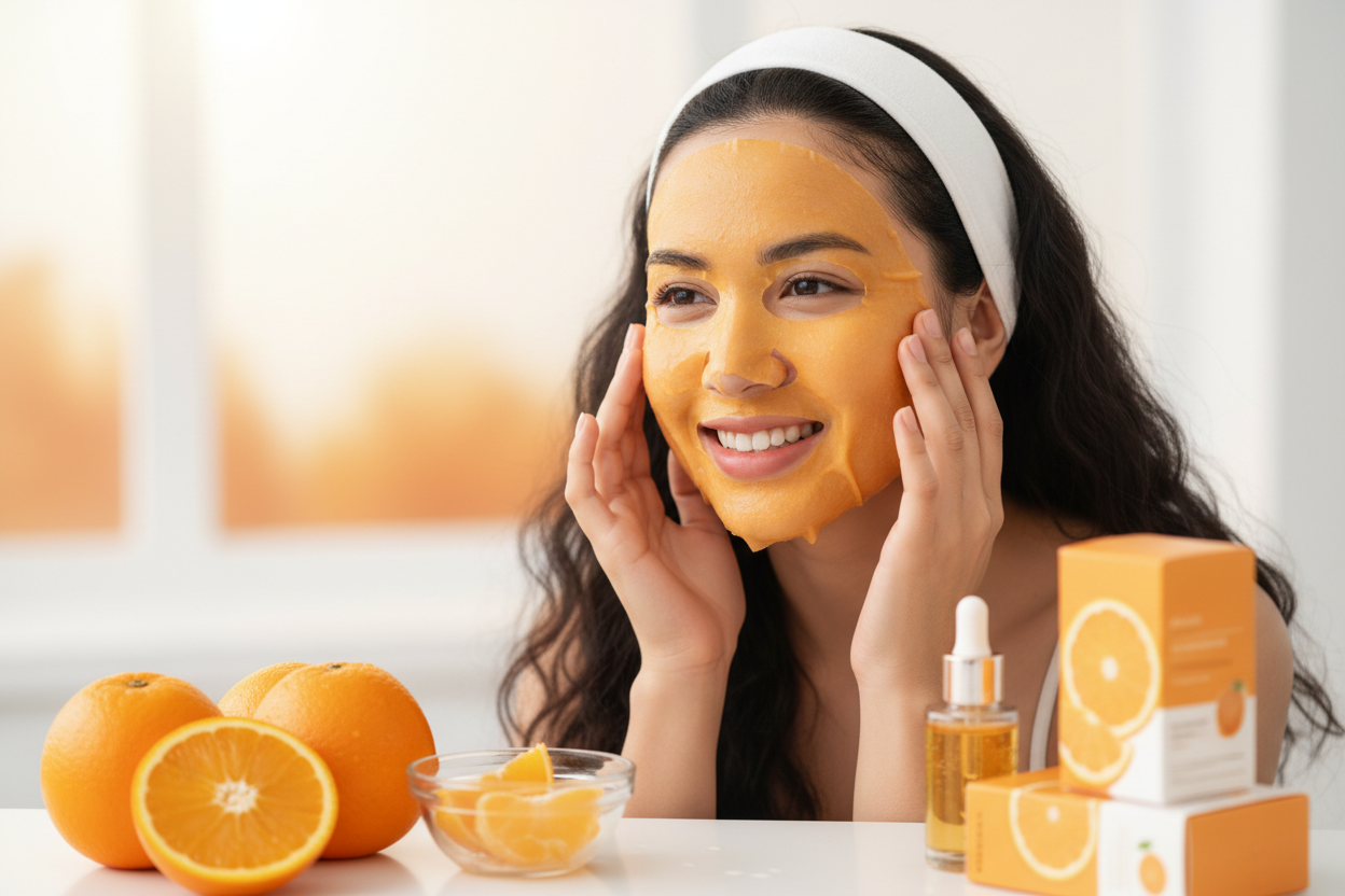Uso da máscara facial de laranja